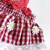 Kép 3/3 - Kockás pamutvászon kislány playsuit hímzett katicával – 80