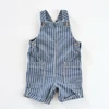 Kép 1/2 - Csíkos kantáros kisfiú short, farmerhatású pamut, Nutmeg, 74-es méret