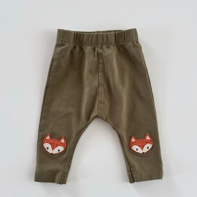 Khaki színű unisex rókás pamut babaleggings, Nutmeg, 62-es méret