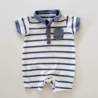 Mothercare csíkos galléros pamut kisfiú napozó – 62-es, használt babaruha