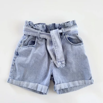 Világoskék magas derekú paperbag farmer short tinilányoknak – Primark, 11–12 éves (152)