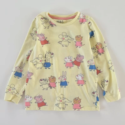 116-os Marks &amp; Spencer pasztellsárga Peppa Pig pamut pizsama felső