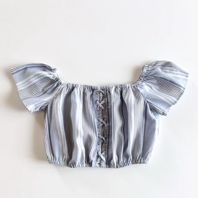 Csíkos crop lenvászon felső fűzős tinilánynak – New Look, 152