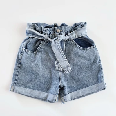 Világoskék magas derekú paperbag farmer short tinilányoknak, Denim Co. – 13–14 év (164)
