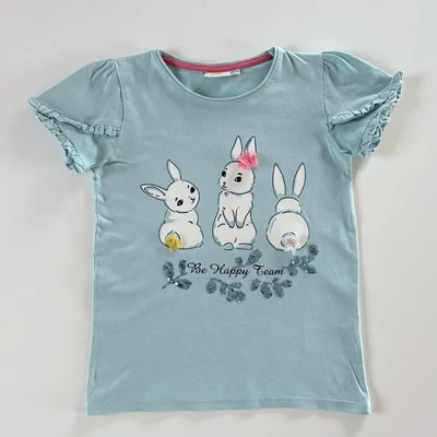 140-es NKD Kids világoskék nyuszis pamut póló kislánynak 140-es NKD Kids világoskék nyuszis pamut póló kislánynak