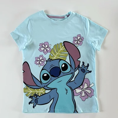 146-os Primark világoskék Stitch mintás pamut póló kislánynak 146-os Primark világoskék Stitch mintás pamut póló kislánynak