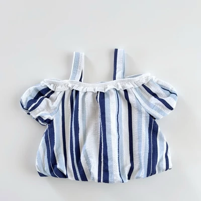 Új, címkés kislány csíkos pamut crop felső, River Island – 2–3 éves (98)