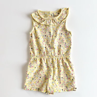 Pasztellsárga virágos playsuit fodros nyakkal – Mothercare, 98-as méret
