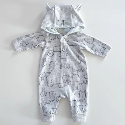 50-es Mothercare pamut szürke mintás kapucnis overall kisfiúnak 50-es Mothercare pamut szürke mintás kapucnis overall kisfiúnak