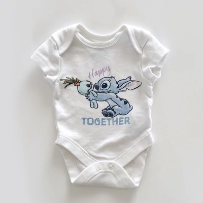 56-os Lilo és Stitch mintás fehér pamut body unisex babáknak