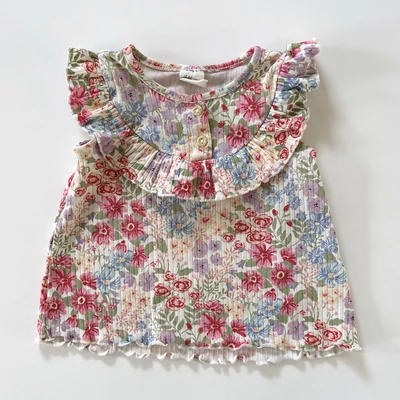 68-as virágos fodros pamut kislány póló – H&amp;M, 4-6 hó