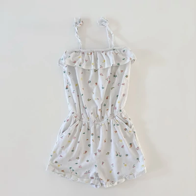 Manor gyümölcsmintás nyári pántos lány playsuit – 122-es, használt gyerekruha