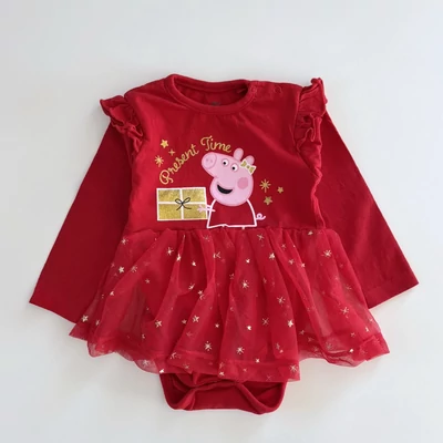80-as Peppa malac karácsonyi tüllszoknyás body fodros ujjakkal kislánynak 80-as Peppa malac karácsonyi tüllszoknyás body fodros ujjakkal kislánynak