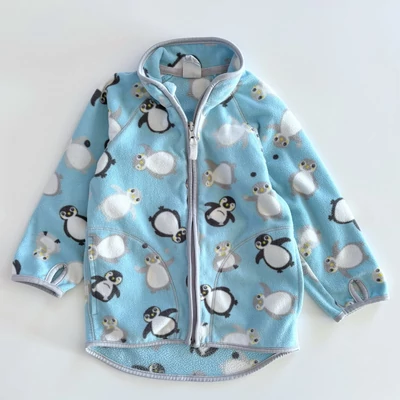 86-os világoskék pingvines polár cipzáras felső kislánynak – H&amp;M, 12–18 hónap