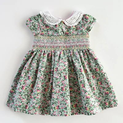 Virágmintás madeira galléros pamut alkalmi kislány ruha – Matalan, 80-as méret
