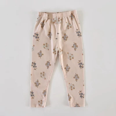 98-as barack színű virágmintás pamut kislány leggings – TU