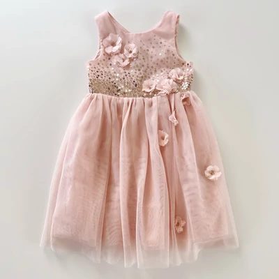 H&amp;M rózsaszín flitteres tüll ruha virágdíszítéssel – 98-as, 2–3 év