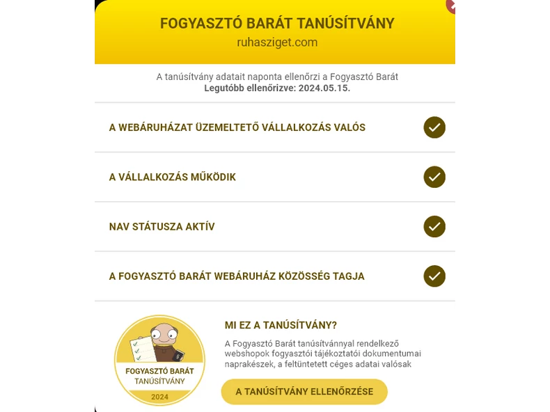 Megbízható webáruház vagyunk- tanúsítvánnyal