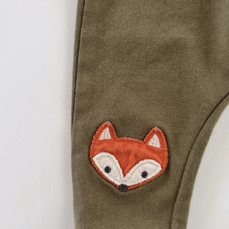 Khaki színű unisex rókás pamut babaleggings, Nutmeg, 62-es méret