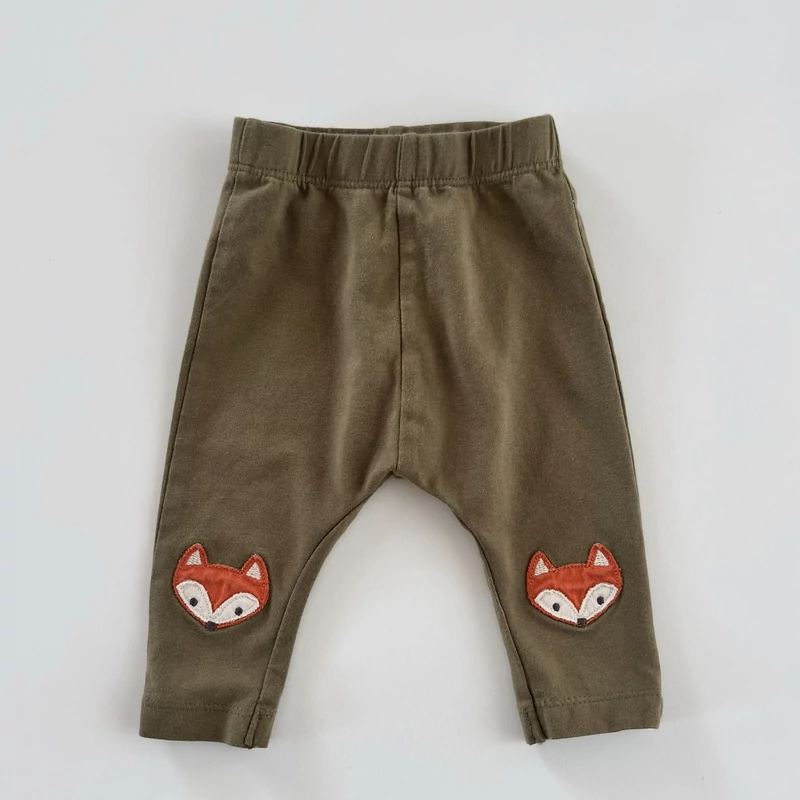 Khaki színű unisex rókás pamut babaleggings, Nutmeg, 62-es méret