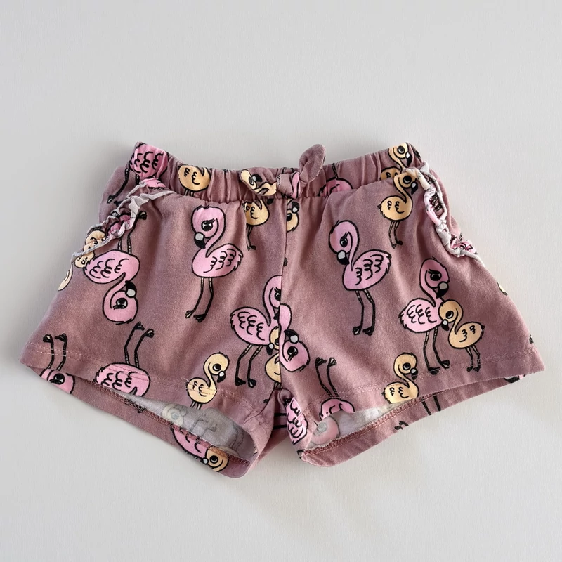 Flamingó mintás pamut kislány short fodros zsebekkel – H&amp;M, 92