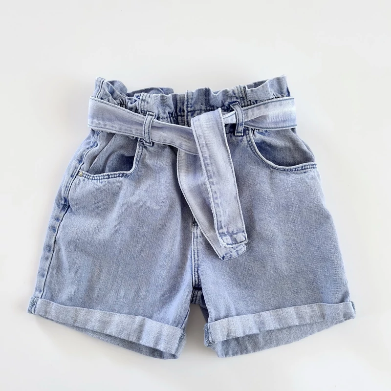Világoskék magas derekú paperbag farmer short tinilányoknak – Primark, 11–12 éves (152)