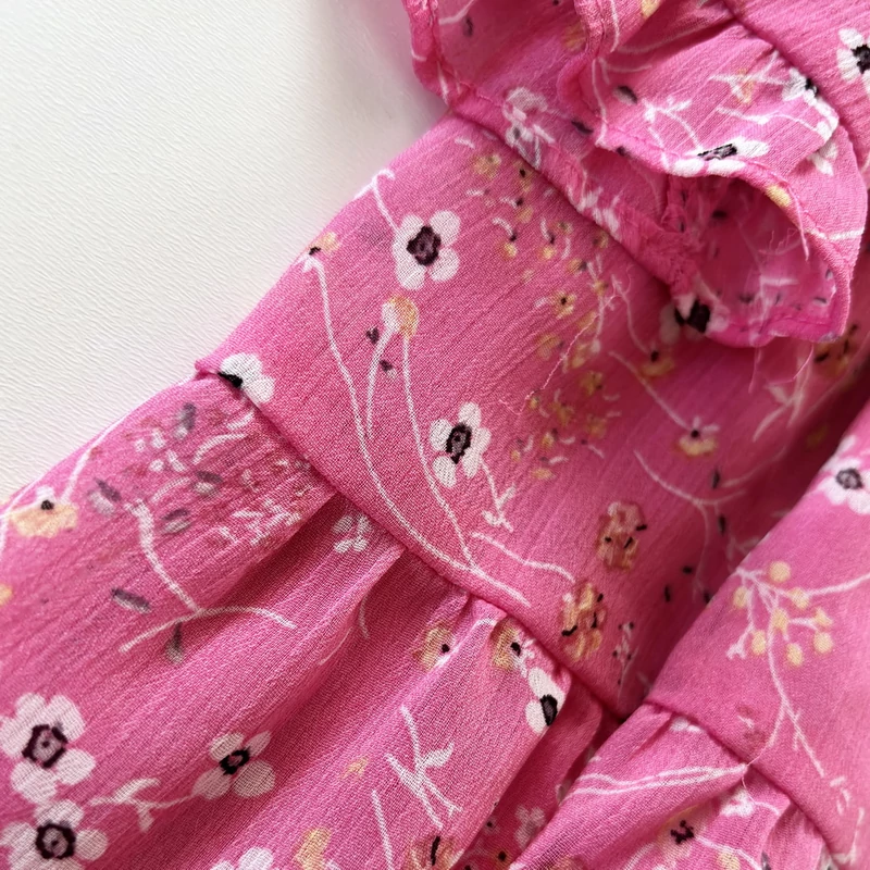 Rózsaszín virágmintás kreppelt muszlin Matalan kislány ruha – 110-es
