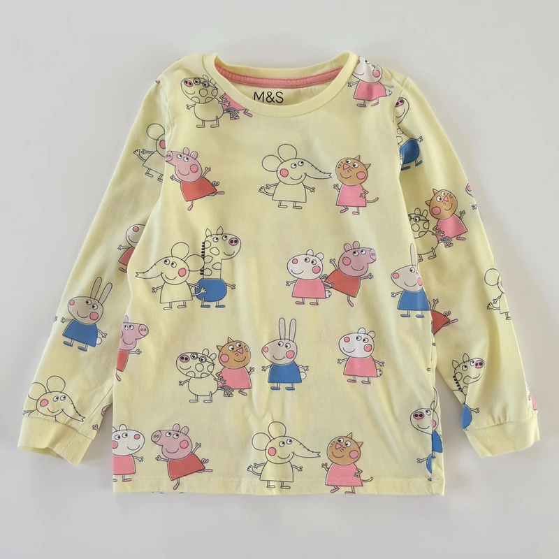 116-os Marks &amp; Spencer pasztellsárga Peppa Pig pamut pizsama felső