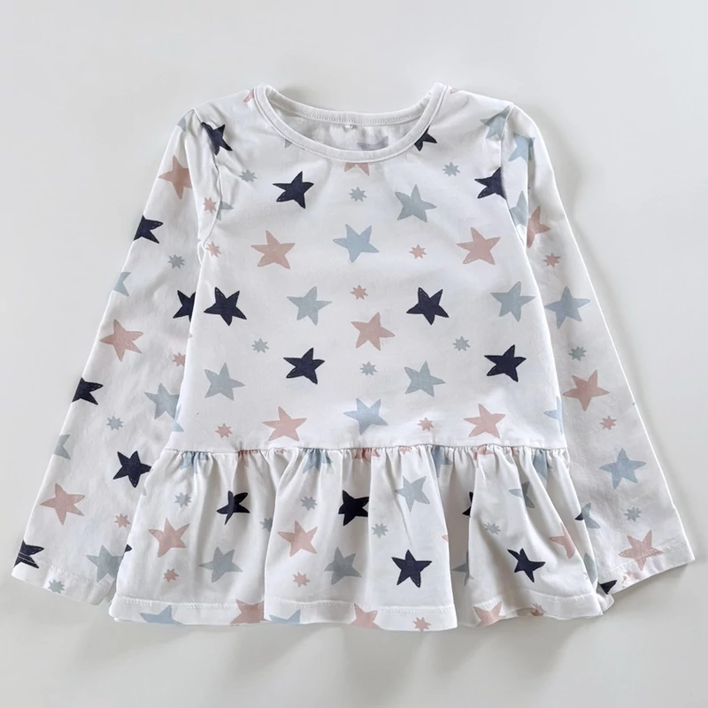 116-os színes csillagos pamut peplum kislány felső – George, 5-6 év