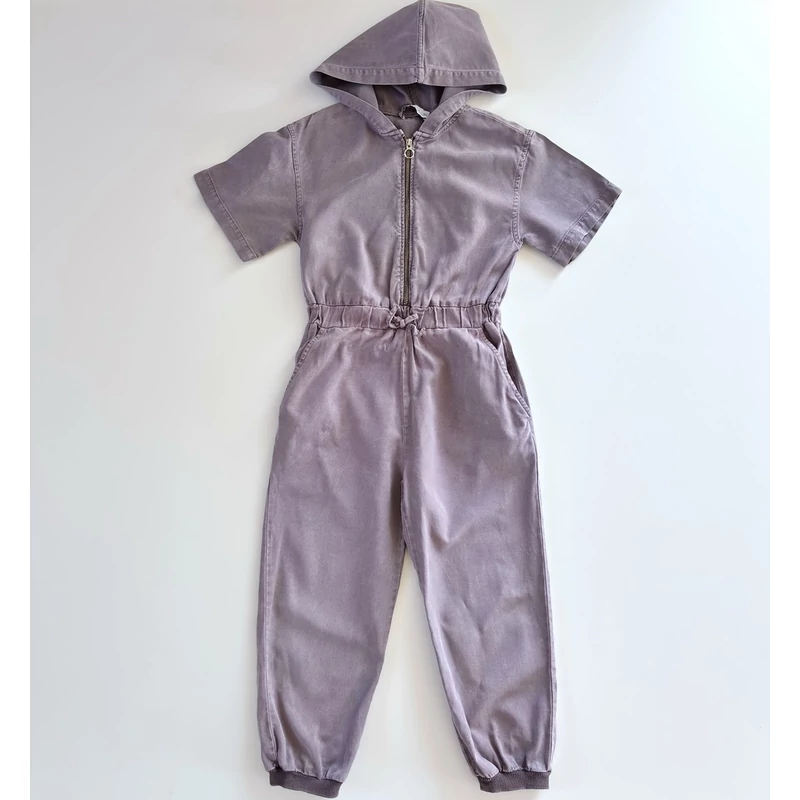 122-es világos padlizsán színű kapucnis Zara kislány farmer overall – 7 év