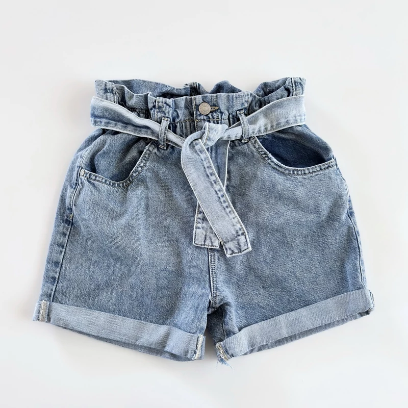 Világoskék magas derekú paperbag farmer short tinilányoknak, Denim Co. – 13–14 év (164)