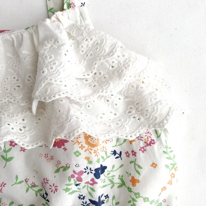 13 év Virágos madeirás pamut playsuit 158