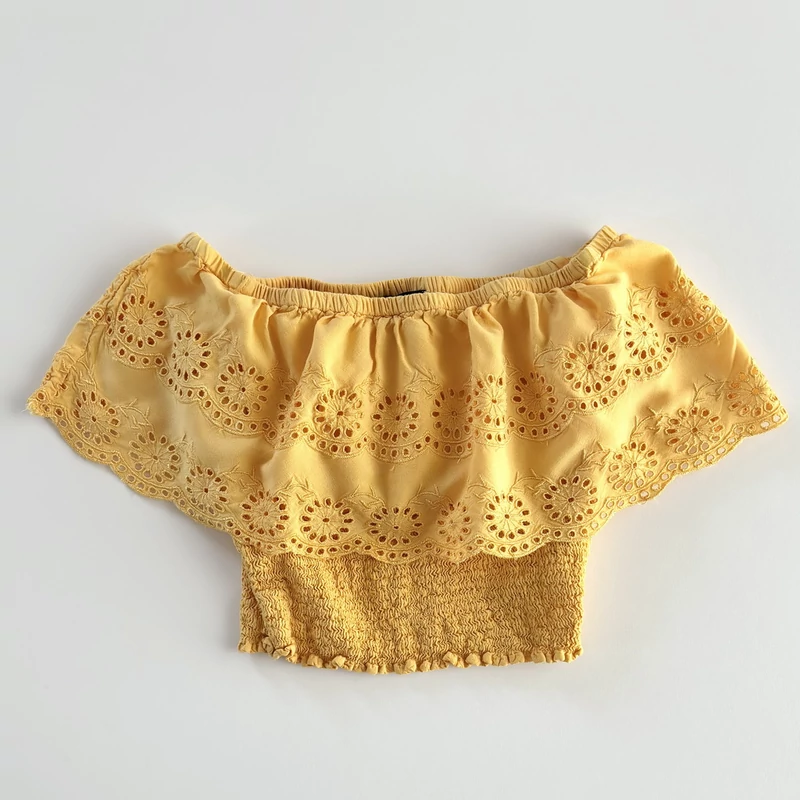 Okkersárga madeira hímzett viszkóz crop tinilány felső – New Look, 164-es méret
