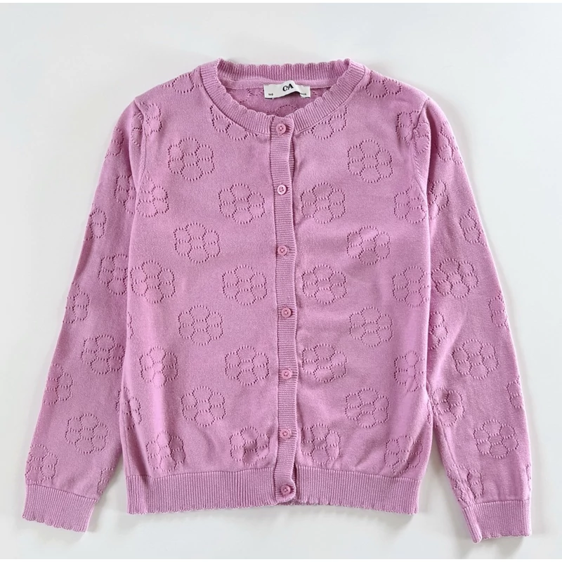 140-es rózsaszín virágos kötött lány kardigán C&amp;A – 10 év