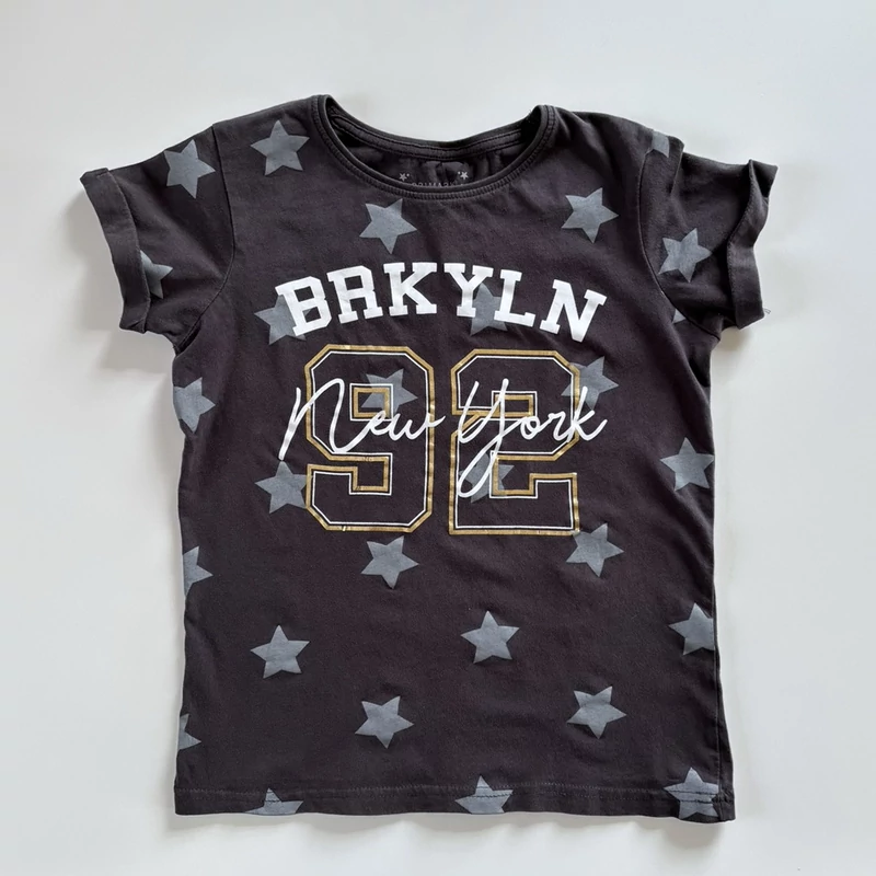 140-es Primark sötétszürke BRKLYN New York pamut póló kislánynak