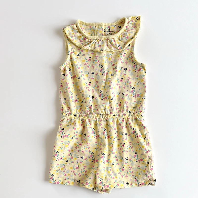 Pasztellsárga virágos playsuit fodros nyakkal – Mothercare, 98-as méret