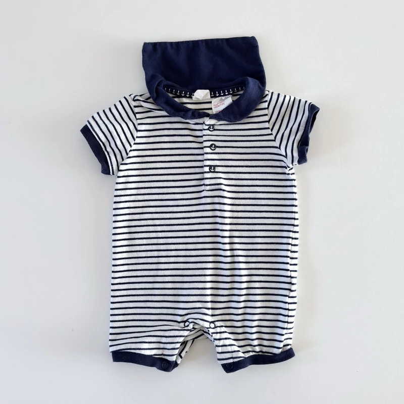 kék-fehér csíkos matrózgalléros pamut napozó kisfiúnak 62-es méretben – H&amp;M