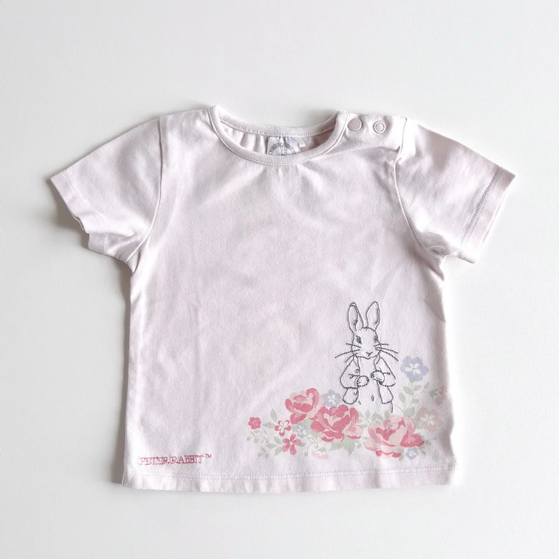 TU 3-6 hónapos virágos Peter Rabbit pamut póló 68-as méretben – használt babaruha