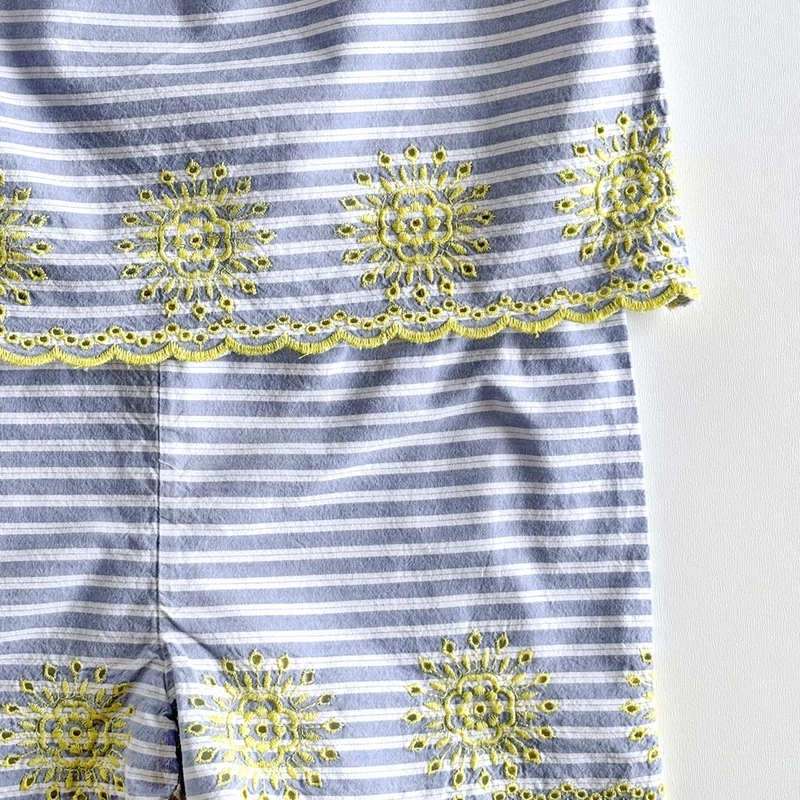 Nutmeg kék-fehér csíkos madeira playsuit 5-6 éves kislányoknak, 116-os
