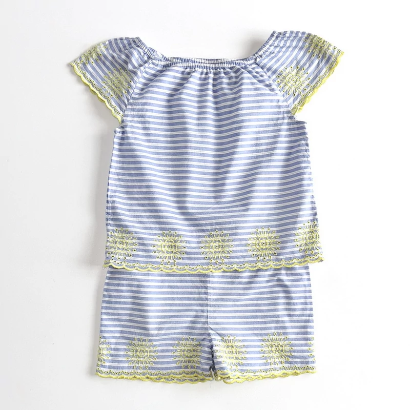 Nutmeg kék-fehér csíkos madeira playsuit 5-6 éves kislányoknak, 116-os
