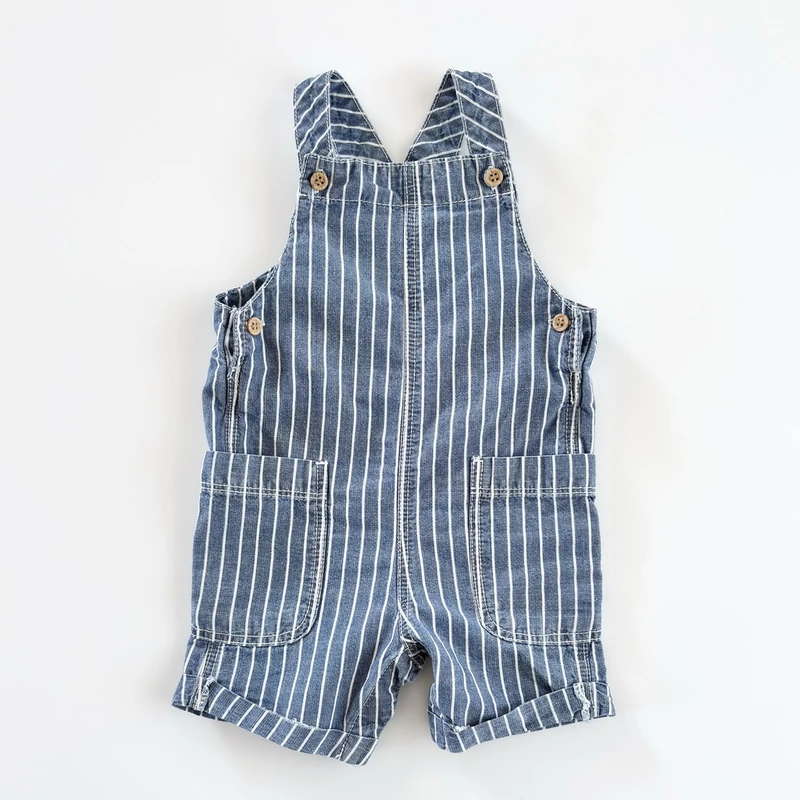 Csíkos kantáros kisfiú short, farmerhatású pamut, Nutmeg, 74-es méret