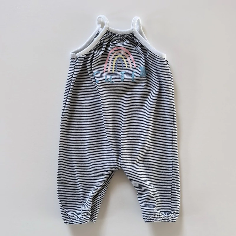 62-es csíkos Lullaby kislány pántos pamut nyári overall