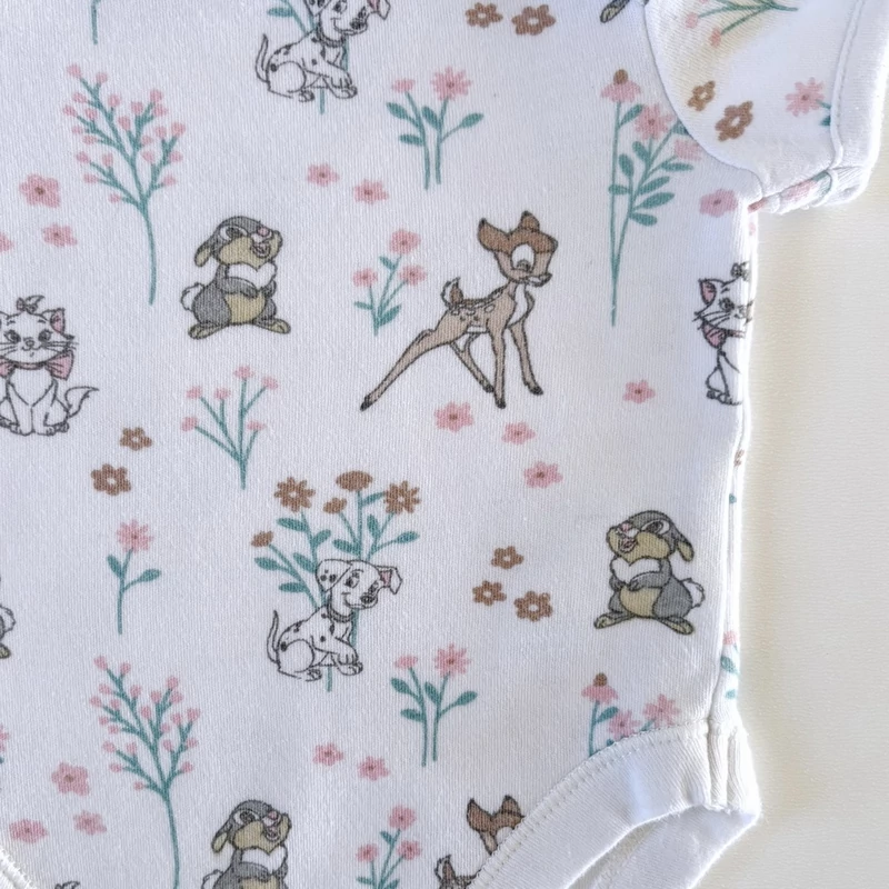 62-es Disney Bambi és Marie cica mintás pamut rövid ujjú kislány body