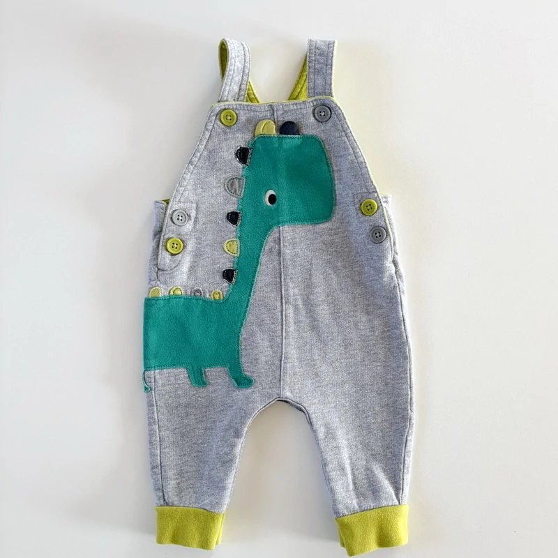 68-as Next szürke pamut kantáros nadrág dínó mintával kisfiúnak