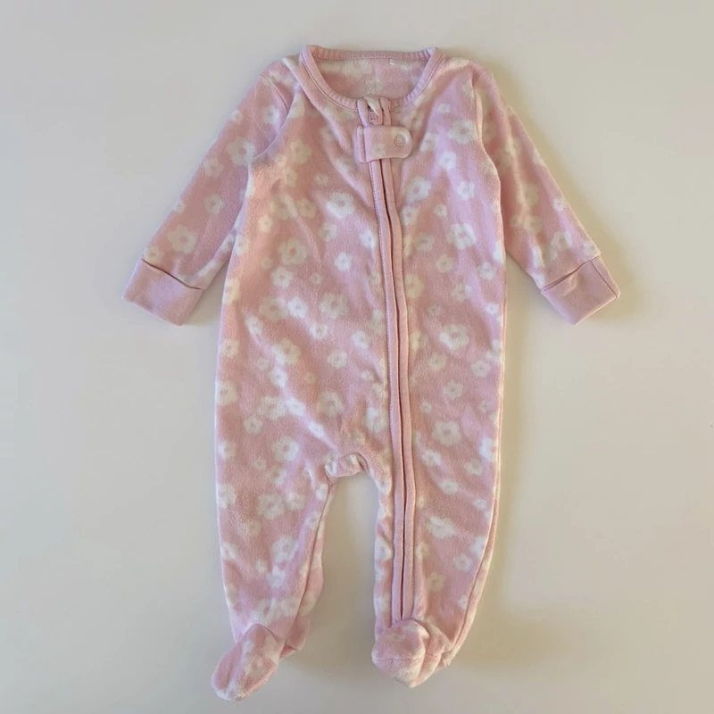 68-as Pure Baby rózsaszín virágmintás polár rugdalózó kislánynak – 3–6 hónap