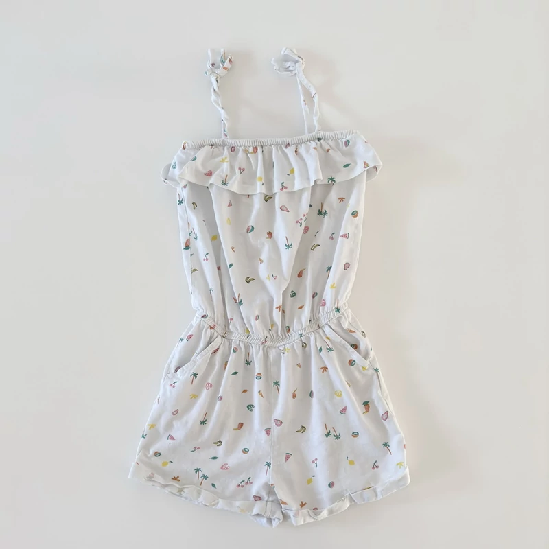 Manor gyümölcsmintás nyári pántos lány playsuit – 122-es, használt gyerekruha