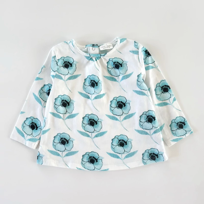 74-es Next kislány pamut felső türkizkék virágokkal