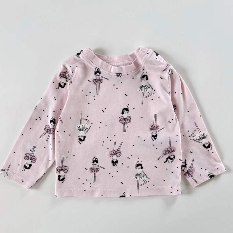 74-es rózsaszín balerina mintás pamut hosszú ujjú kislány felső – Primark, 6-9 hó