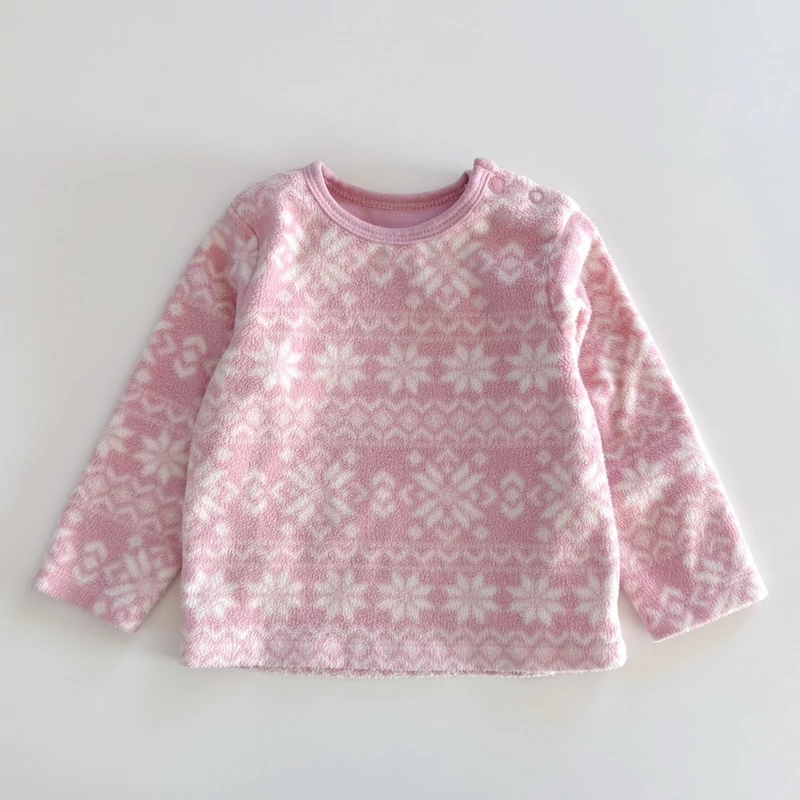 74-es rózsaszín hópelyhes polár pulóver kislánynak – TU, 6–9 hónap