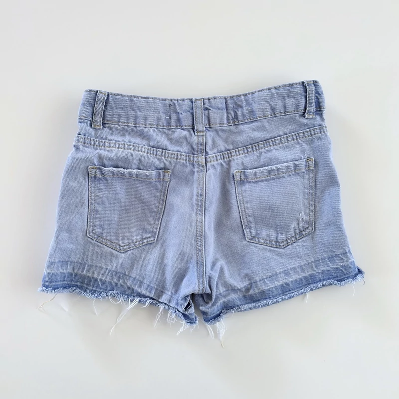 Világoskék rojtos aljú farmer short kislányoknak, Denim Co., 134-es méret